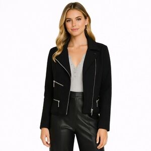 LISA INTERNATIONAL Black Moto Biker Wool Jacket Blazer Small